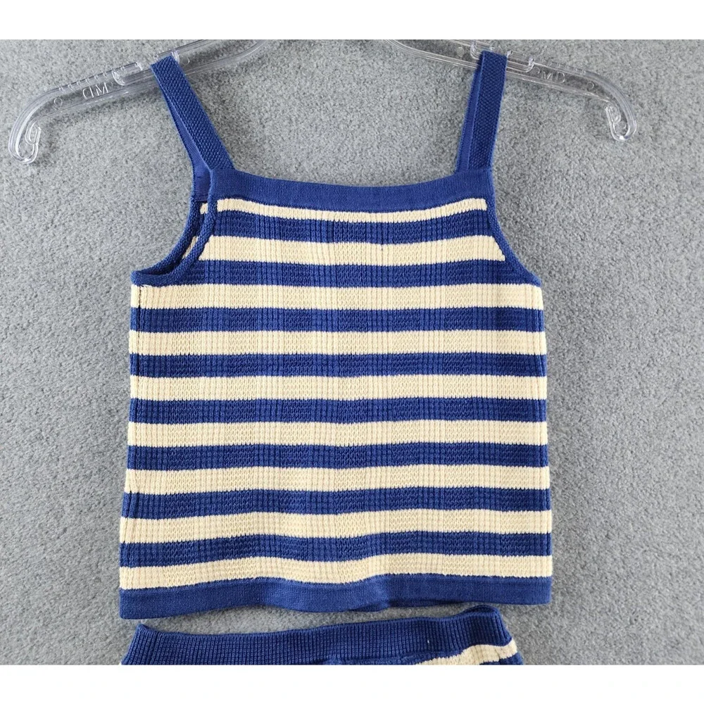 Polo Ralph Lauren Sleeveless Striped Sweater Top&Shorts Set Girls 6X Blue/Cream